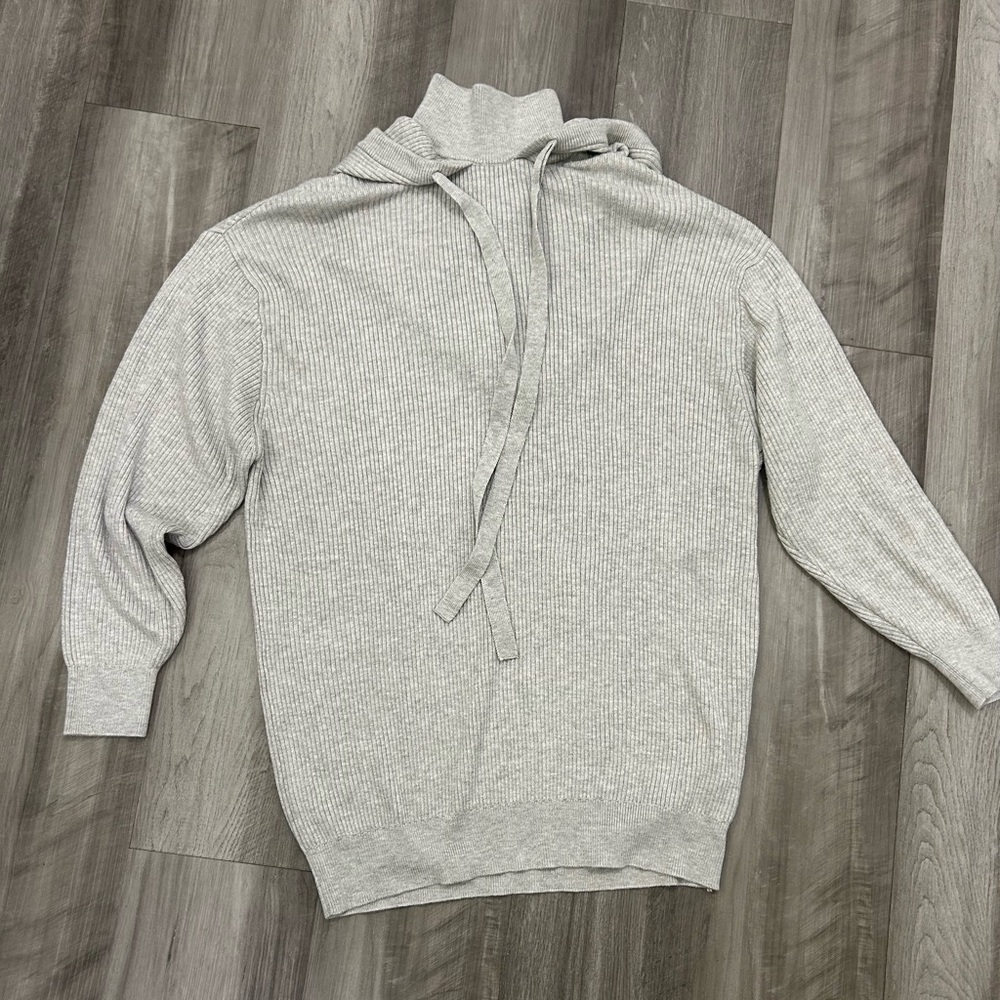 Zara Light Gray Ribbed Heavyweight Knit Sweater
